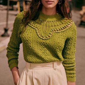 Sezane Alessandro Jumper Sweater in Anis Green Cotton